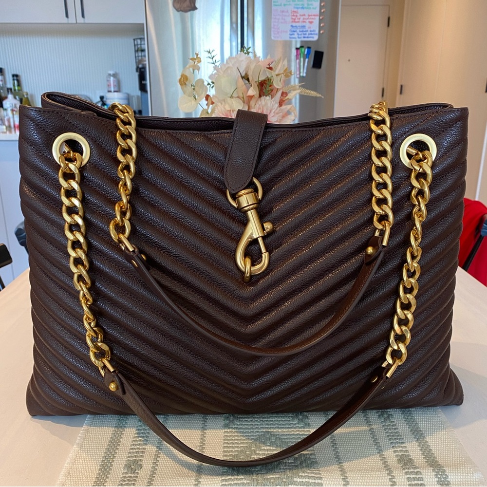 Rebecca Minkoff Edie Chevron Maxi Tote in Cigaro Deep Burgundy